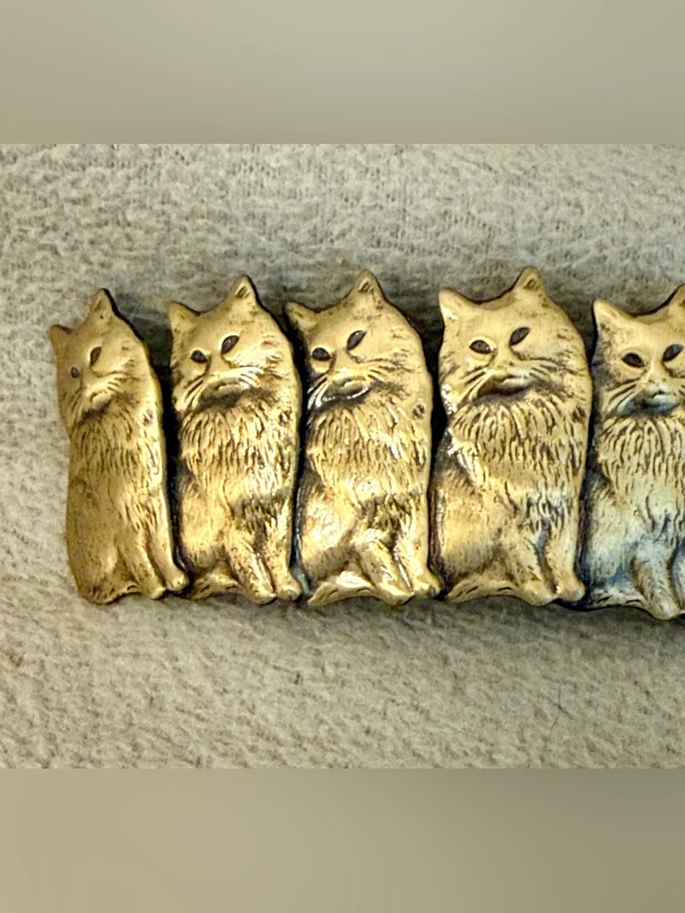 Vintage Multiple Sitting Cat Gold Tone Cute Metal Barrette